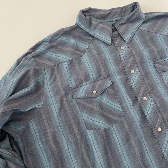 Vintage Wrangler Western Shirt Mens 3XL TALL Striped‎ 90s Pearl Snap Cowboy - Picture 2 of 11